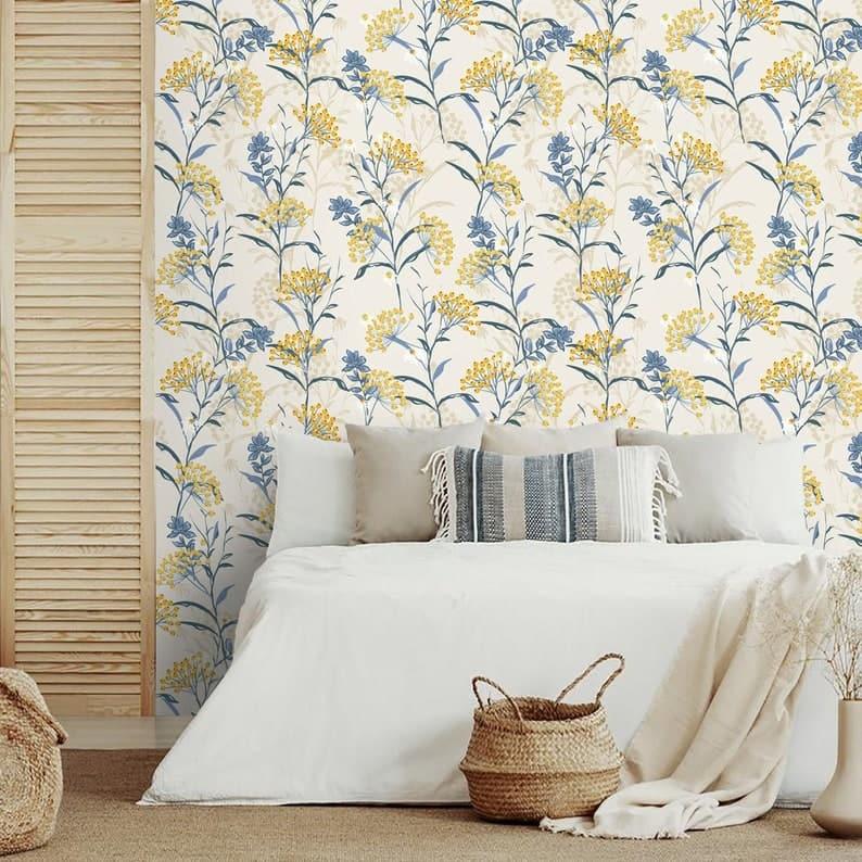 Yellow Mini Botanical Floral Wallpaper - MAIA HOMES