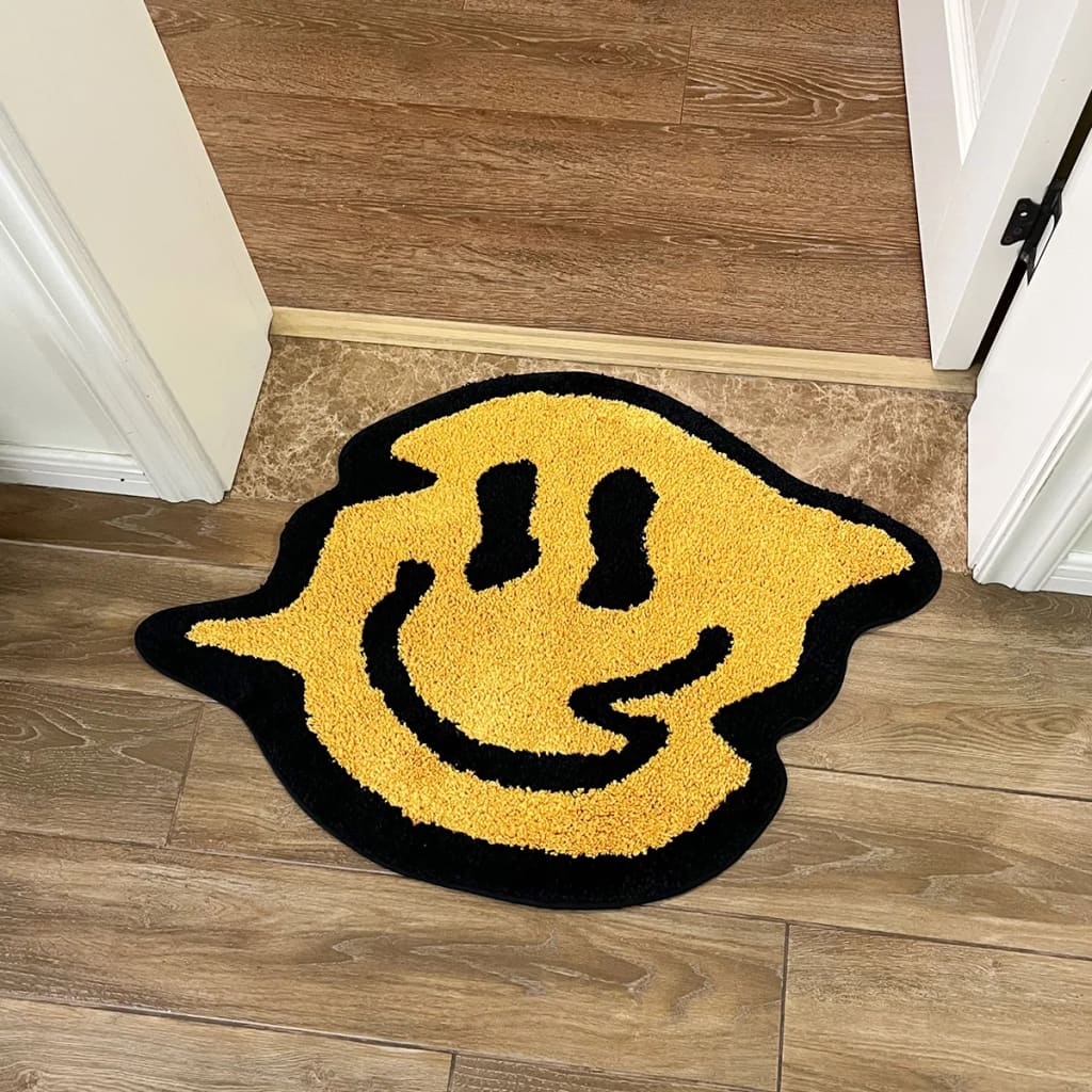 Yellow Tensile Trippy Smiling Tufted Bath Mat