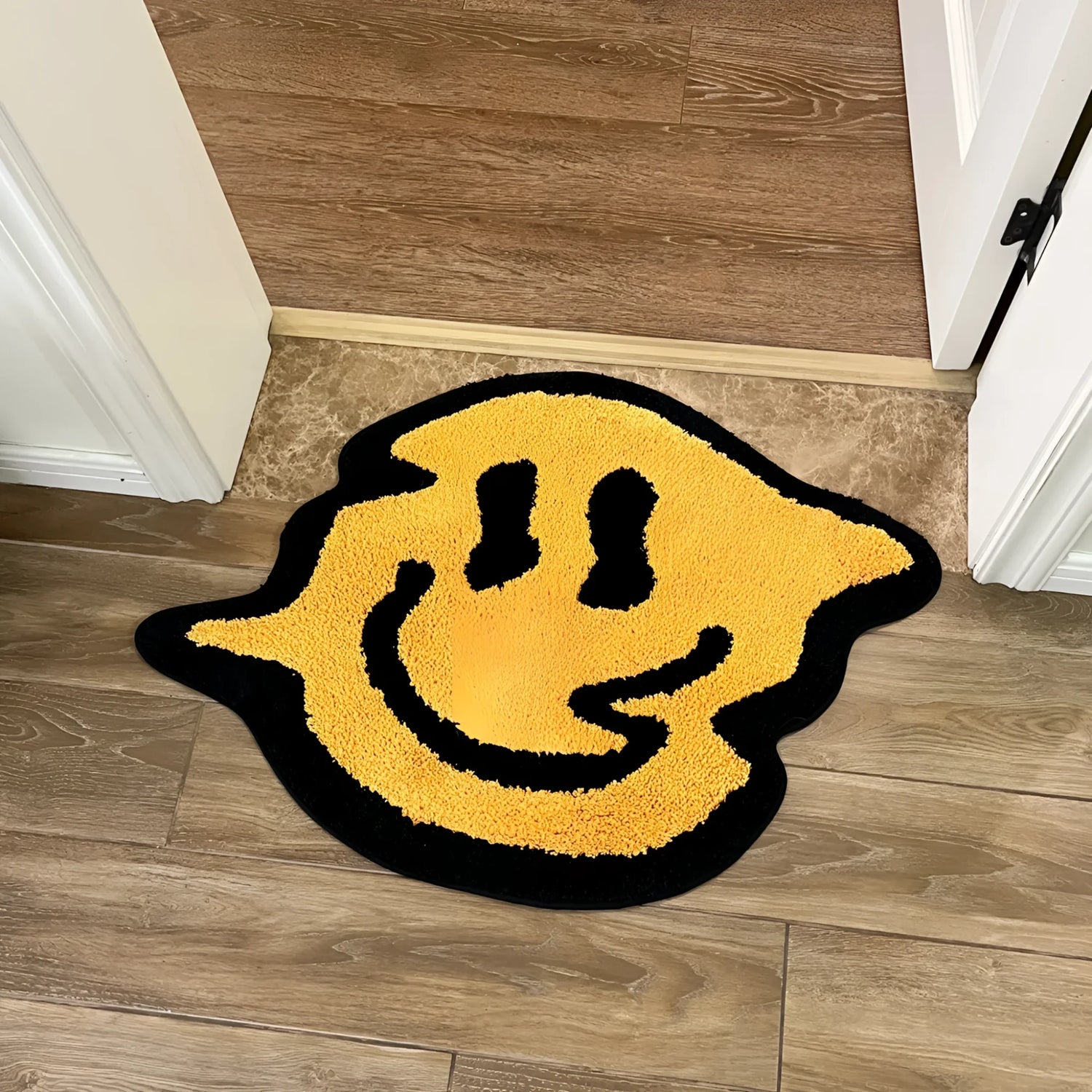 Yellow Tensile Trippy Smiling Tufted Bath Mat