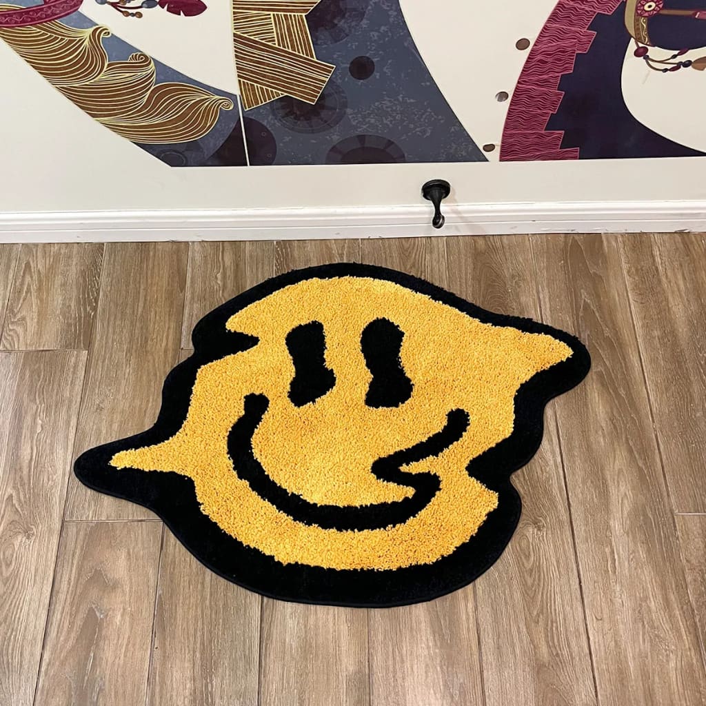 Yellow Tensile Trippy Smiling Tufted Bath Mat