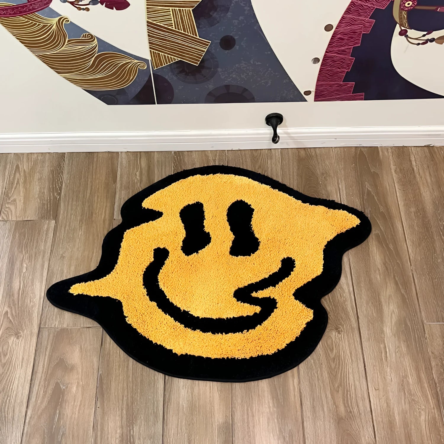Yellow Tensile Trippy Smiling Tufted Bath Mat