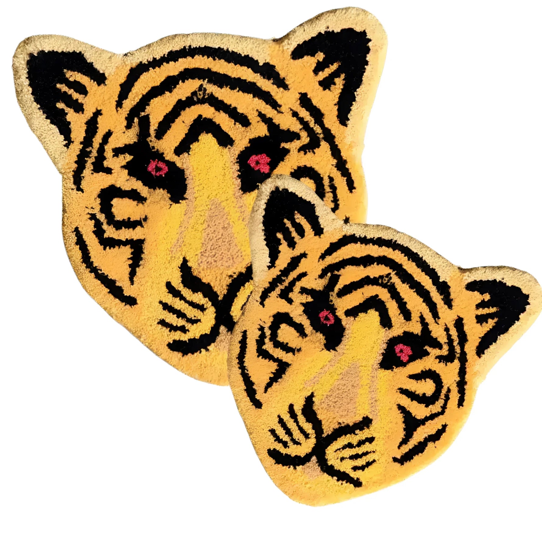 A vibrant hand-tufted wool area rug featuring an abstract yellow tiger face design, perfect for adding a bold statement to living room or dining room decor. This unique rug enhances any space with its striking pattern, ideal for those seeking distinctive area rugs for living room ambiance.