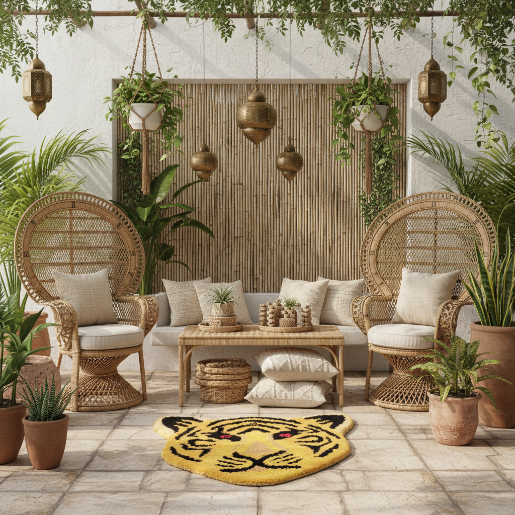 Yellow Tiger Face Hand-Tufted Wool Accent Rug