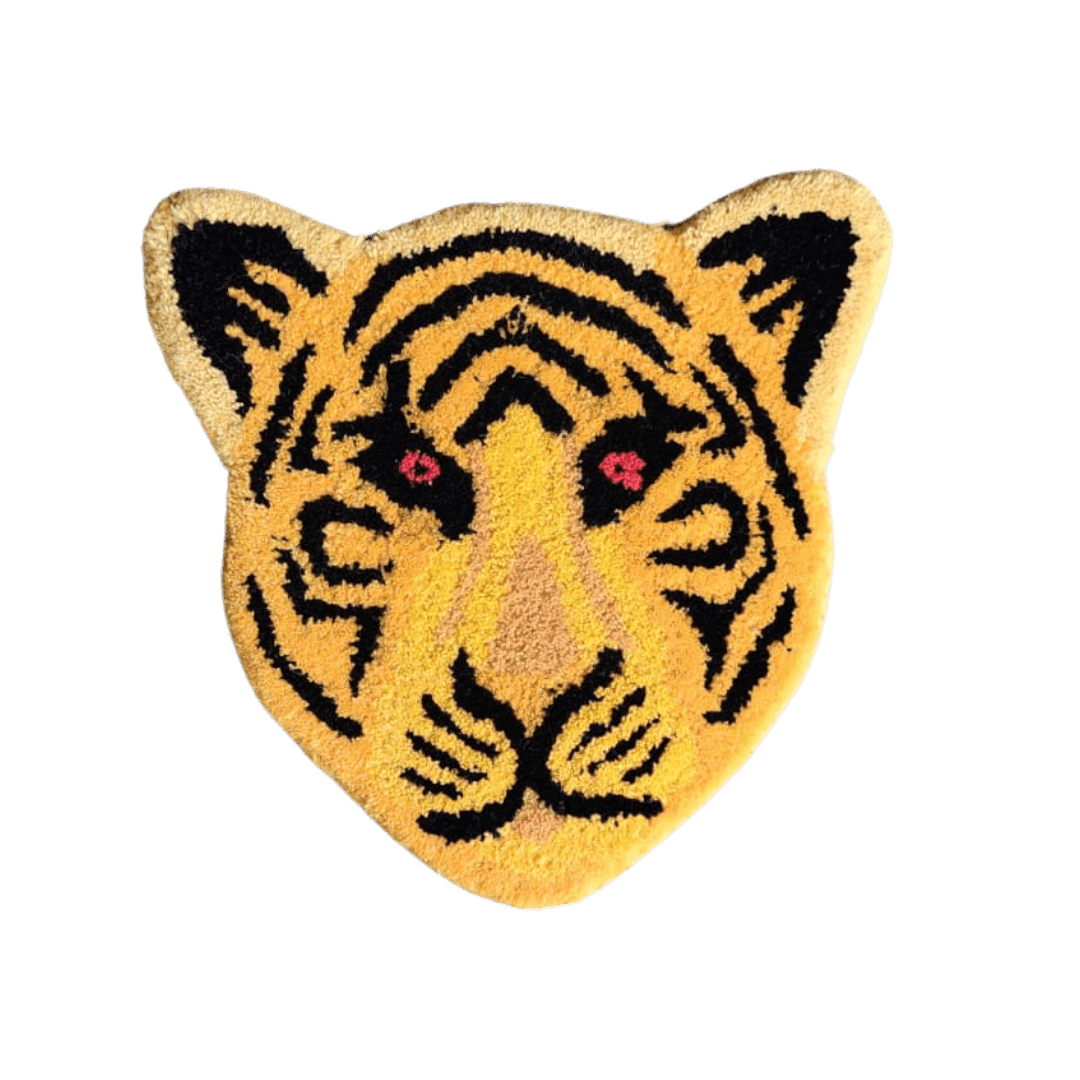 Yellow Tiger Face Hand-Tufted Wool Accent Rug - MAIA HOMES