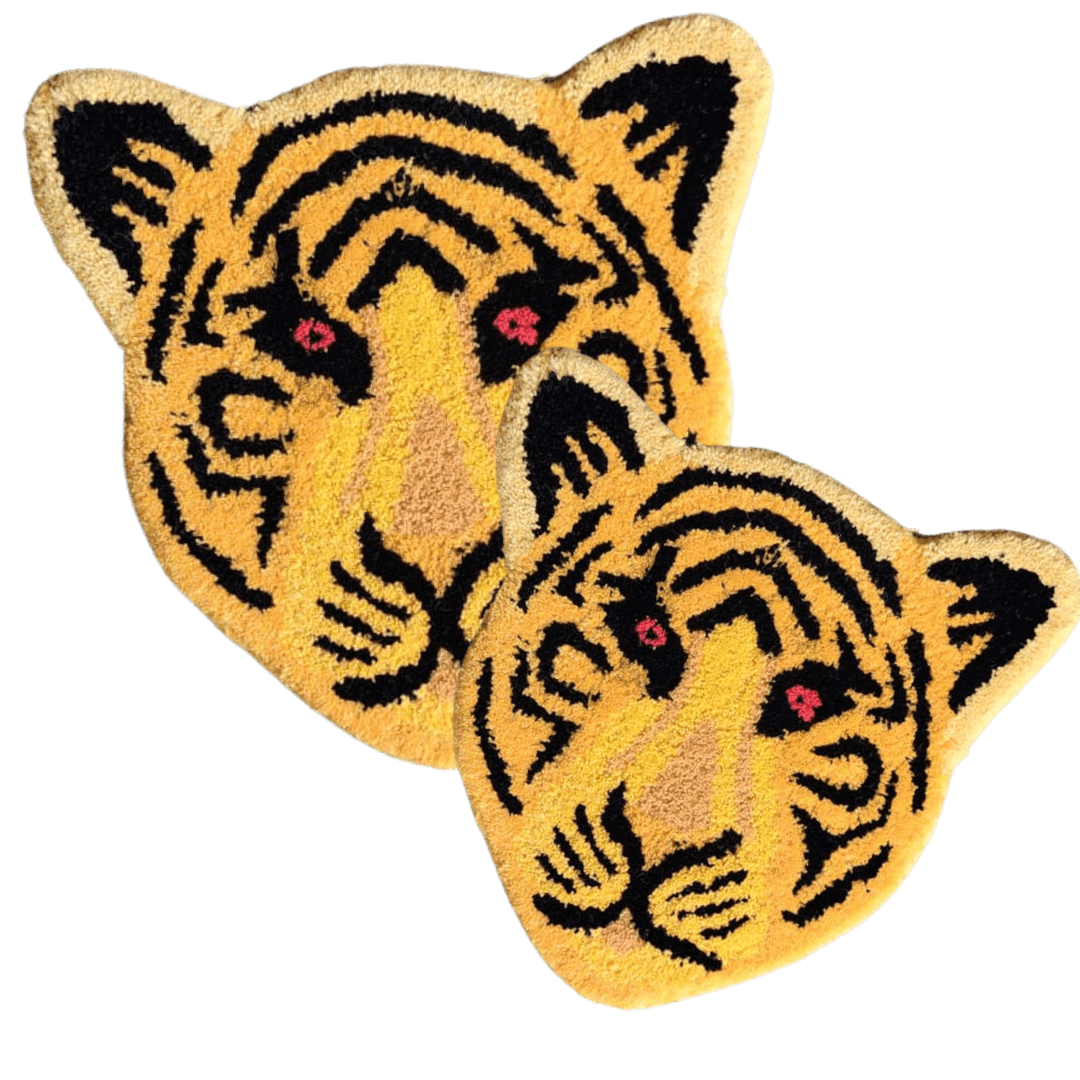 Yellow Tiger Face Hand-Tufted Wool Accent Rug