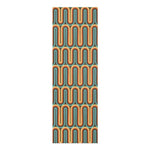 Yoga mat with retro vibrant waves in teal, orange and rust forming undulating columns