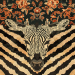 A stunning Zebra Fusion Hand Tufted Rug featuring a bold zebra design with intricate floral patterns. This wool area rug is perfect for adding a vintage touch to your dining room, making it an ideal large area rug under a dining table.