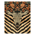 The Zebra Fusion Hand Tufted Rug showcases an intricate zebra pattern combined with floral designs, ideal as a large area rug for a dining room. This wool rug offers a vintage appeal, perfect as a dining table rug.