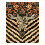 The Zebra Fusion Hand Tufted Rug showcases an intricate zebra pattern combined with floral designs, ideal as a large area rug for a dining room. This wool rug offers a vintage appeal, perfect as a dining table rug.