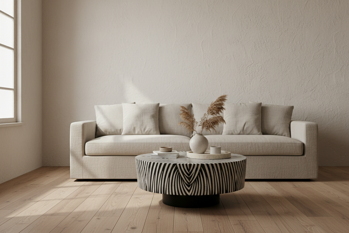 Zebra Harmony Bone Inlay Round Coffee Table