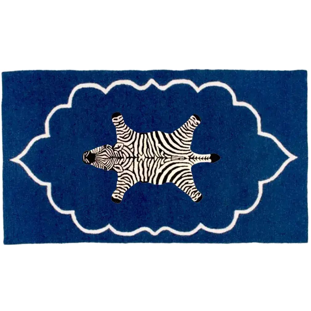 Zebra in the Royal House Hand Tufted Wool Rug - Dark Blue
