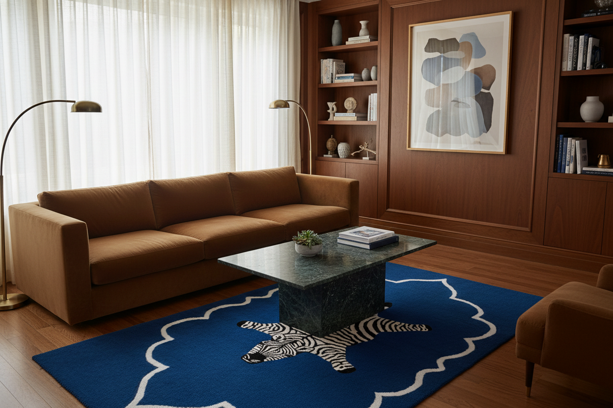 Zebra in the Royal House Hand Tufted Wool Rug - Dark Blue