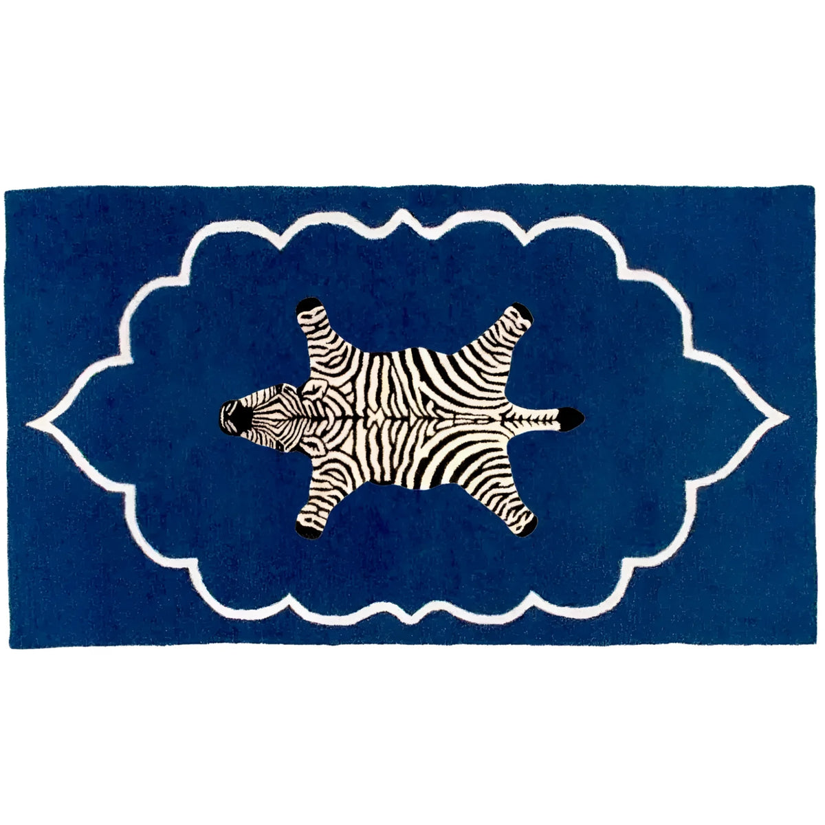Zebra in the Royal House Hand Tufted Wool Rug - Dark Blue