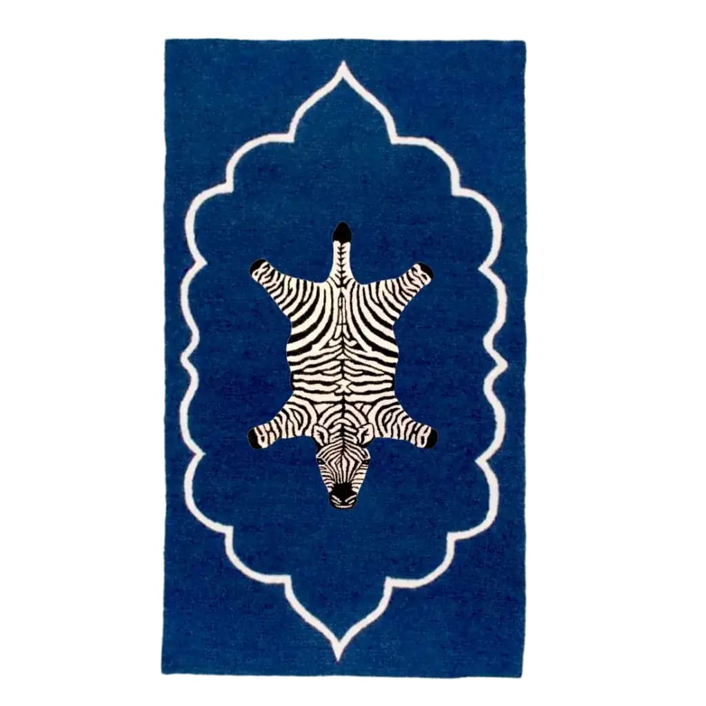 Zebra in the Royal House Hand Tufted Wool Rug - Dark Blue