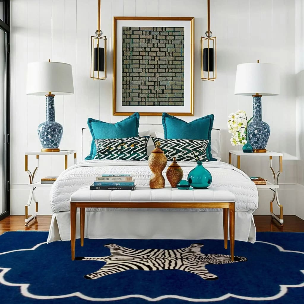 Zebra in the Royal House Hand Tufted Wool Rug - Dark Blue