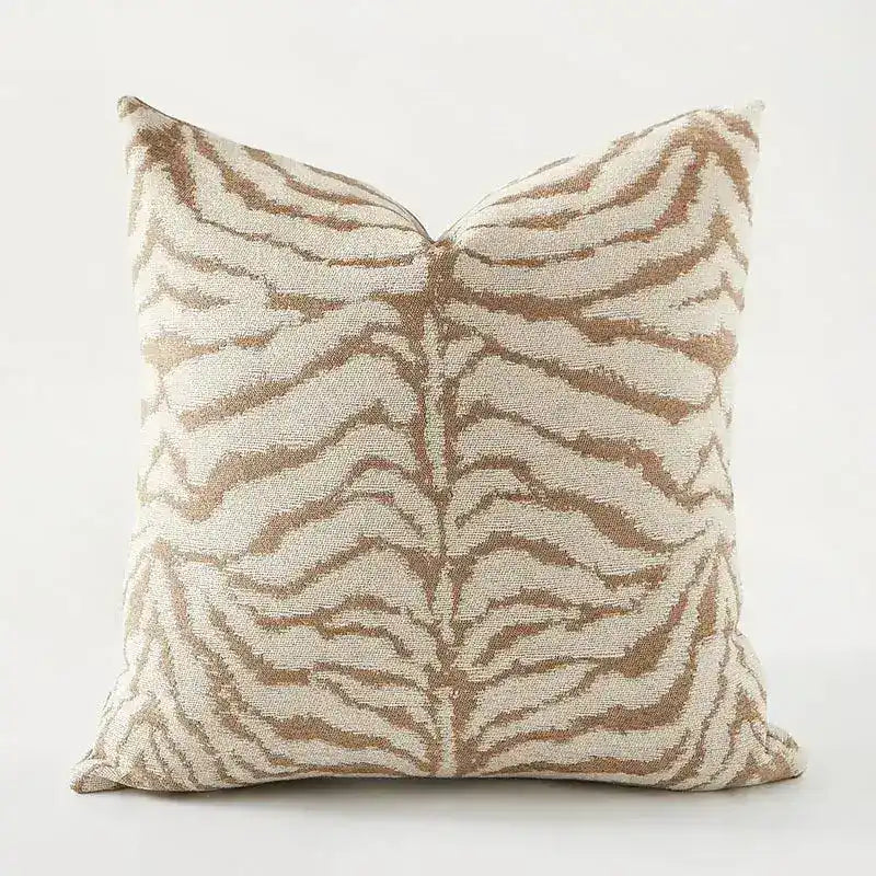 Zebra print jacquard throw pillow cover in neutral tones, perfect for home decor.