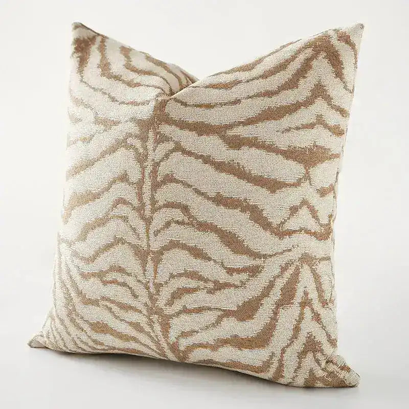 Zebra print jacquard throw pillow cover in neutral tones, perfect for adding texture and style to any living space.