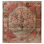 Zen Blooms Hand Tufted Wool Rug featuring an elegant cherry blossom design in pink and brown tones, ideal for living room decor. This 8x10 area rug showcases intricate border details, perfect for enhancing luxury and warmth in any space.