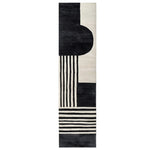 Top view of the Zenith Mosaic Hand Tufted Wool Rug, featuring a striking black and white abstract design. This contemporary runner rug is ideal for adding elegance to kitchen spaces, hallways, or bathrooms. Crafted from high-quality wool, it offers durability and style, perfect for those seeking modern kitchen runner rugs or hallway runner rugs.