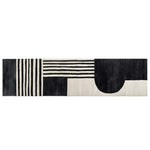 Top view of the Zenith Mosaic Hand Tufted Wool Runner Rug featuring a contemporary abstract black and white geometric design. Ideal for use as a kitchen runner rug, hallway runner rug, or bathroom runner rug, this wool rug adds a modern touch to any space.