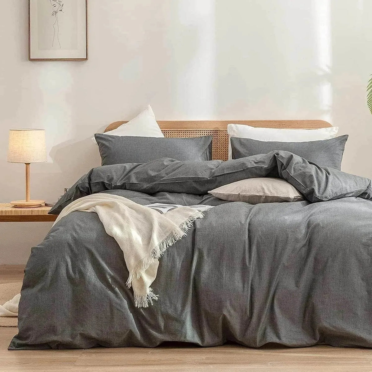 100% Cotton Duvet Cover Set - Charcoal Gray Cotton Sheet Set