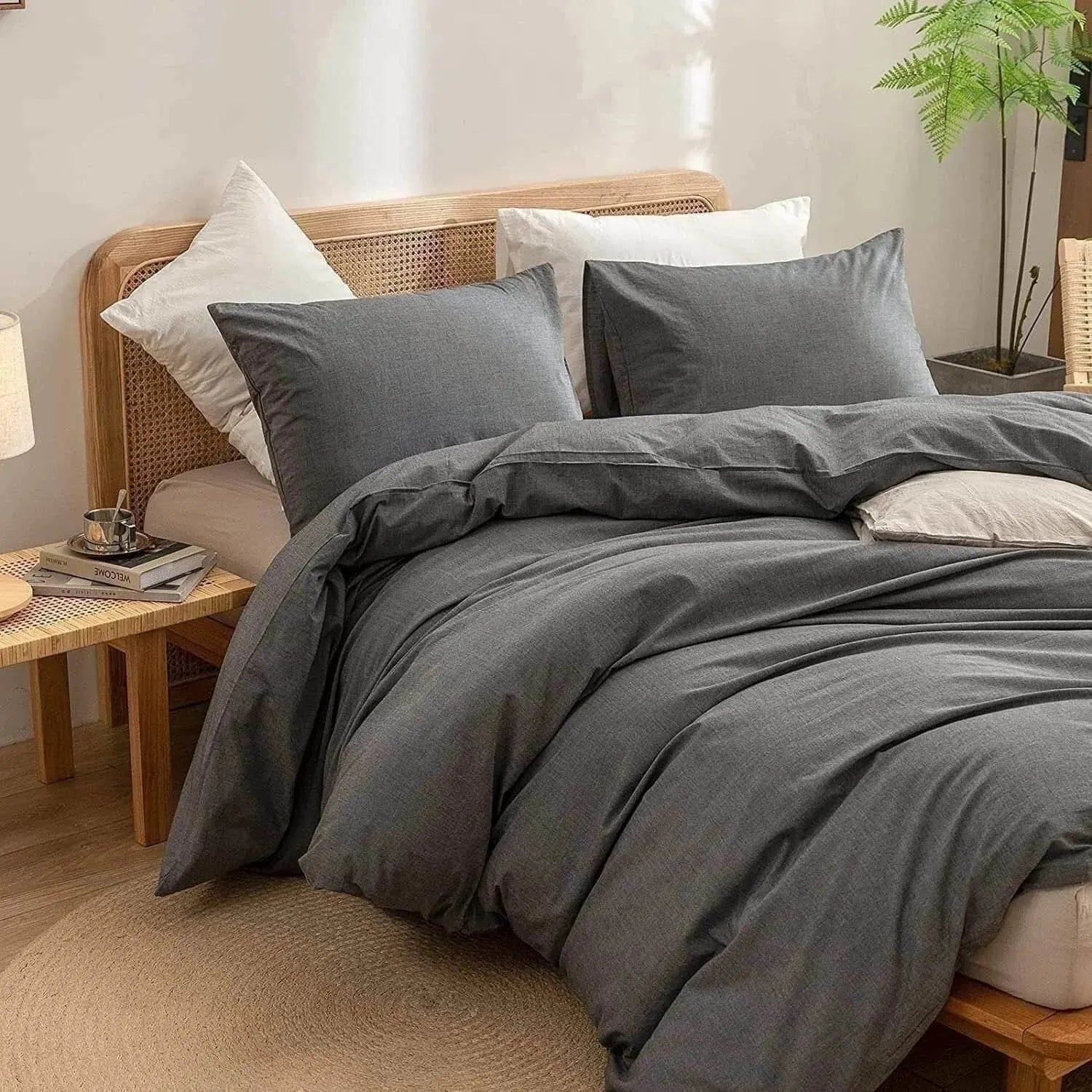 100% Cotton Duvet Cover Set - Charcoal Gray