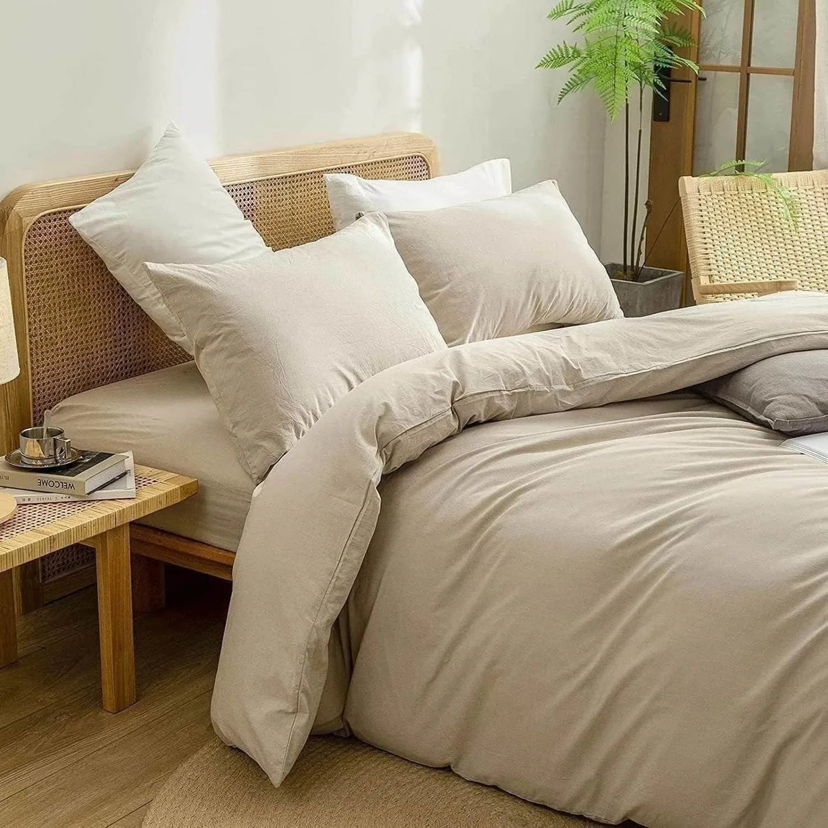 100% Cotton Duvet Cover Set - Cream