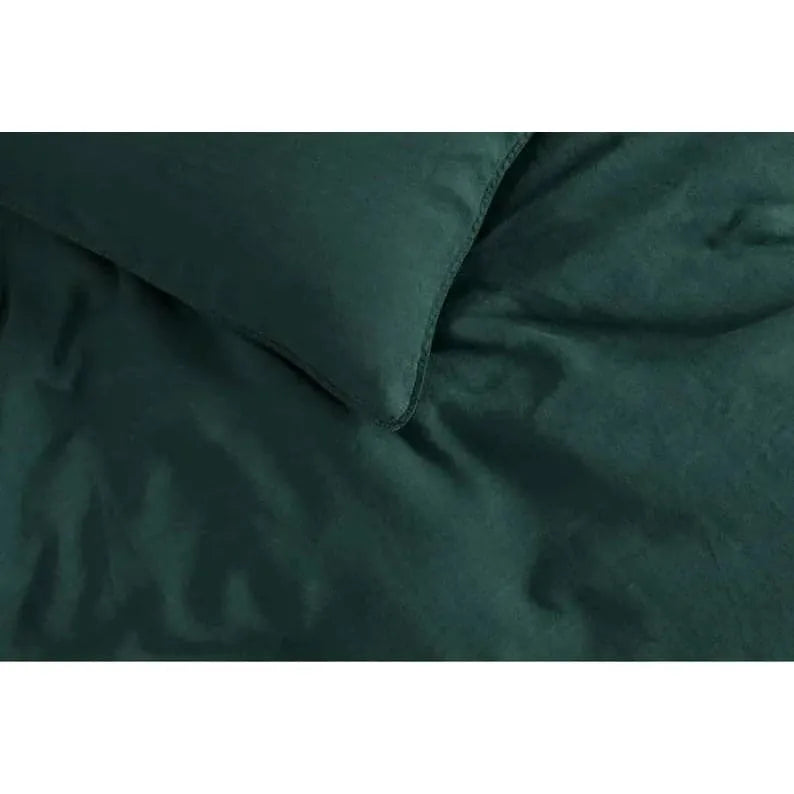 100% Cotton Duvet Cover Set - Dark Green