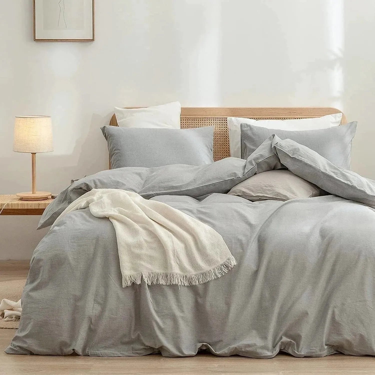 100% Cotton Duvet Cover Set - Light Gray Cotton Sheet Set