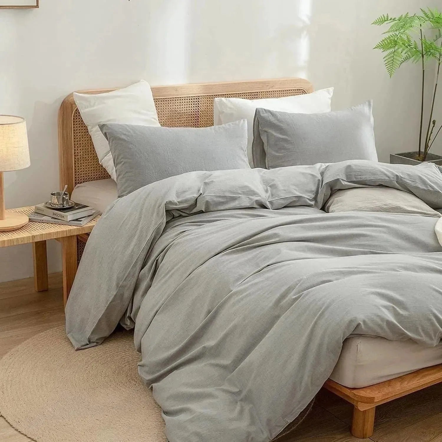 100% Cotton Duvet Cover Set - Light Gray