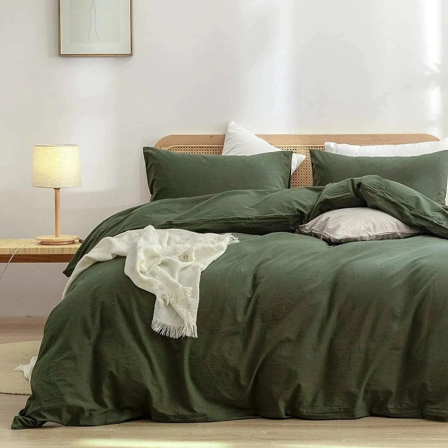 100% Cotton Duvet Cover Set - Moss Green Cotton Sheet Set