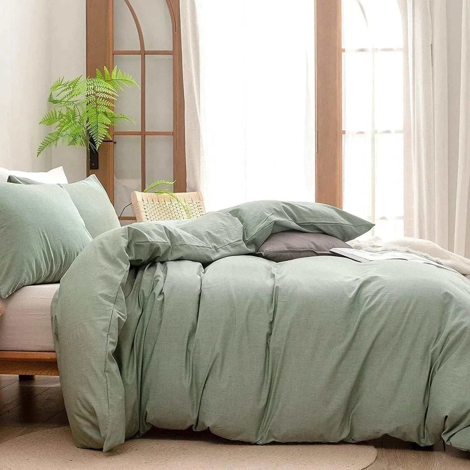 100% Cotton Duvet Cover Set - Sage Green