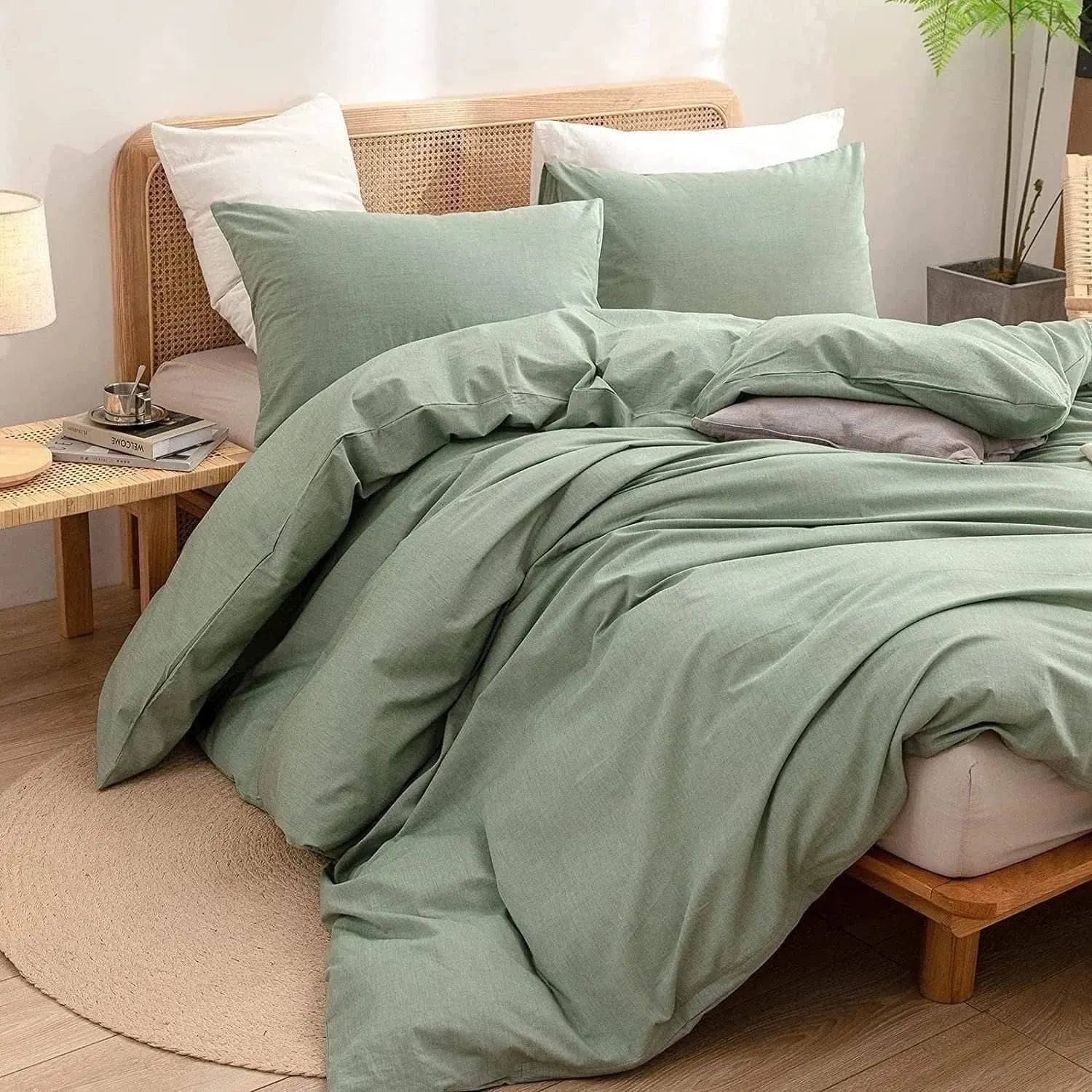 100% Cotton Duvet Cover Set - Sage Green