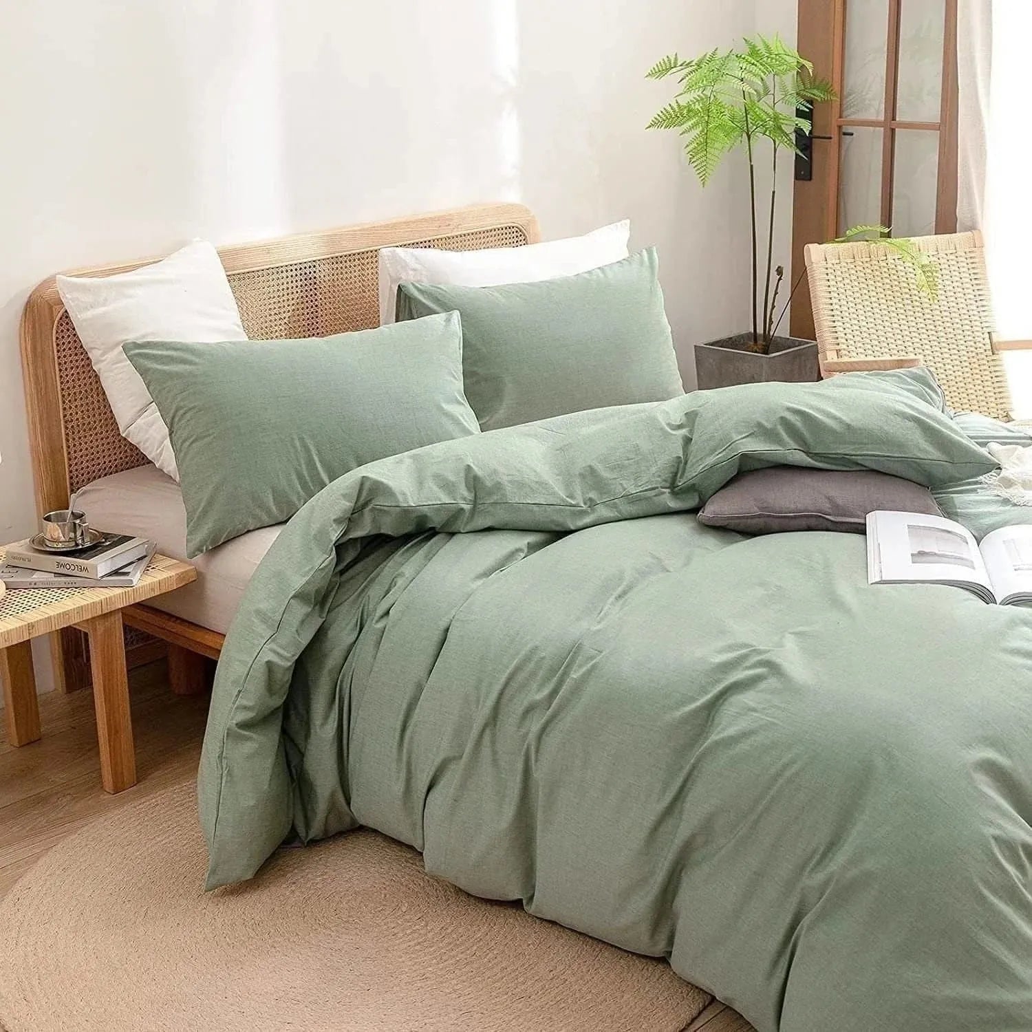 100% Cotton Duvet Cover Set - Sage Green