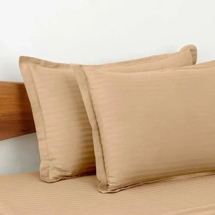 100% Cotton Satin Stripe 210 TC Duvet Cover Set - Beige - MAIA HOMES