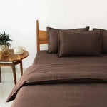 100% Cotton Satin Stripe 210 TC Duvet Cover Set - Brown 4 Piece Sheet Set