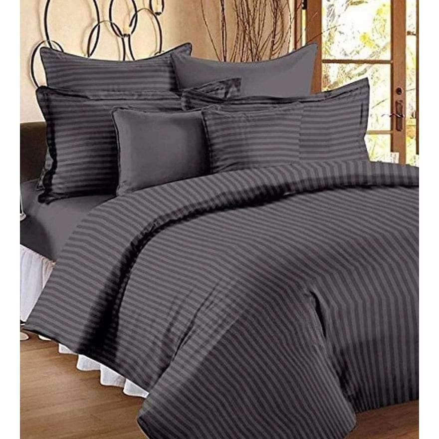 100% Cotton Satin Stripe 210 TC Duvet Cover Set - Dark Gray