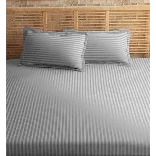 100% Cotton Satin Stripe 210 TC Duvet Cover Set - Light Gray 4 Piece Sheet Set