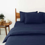 100% Cotton Satin Stripe 210 TC Duvet Cover Set - Navy Blue 4 Piece Sheet Set