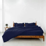 100% Cotton Satin Stripe 210 TC Duvet Cover Set - Navy Blue