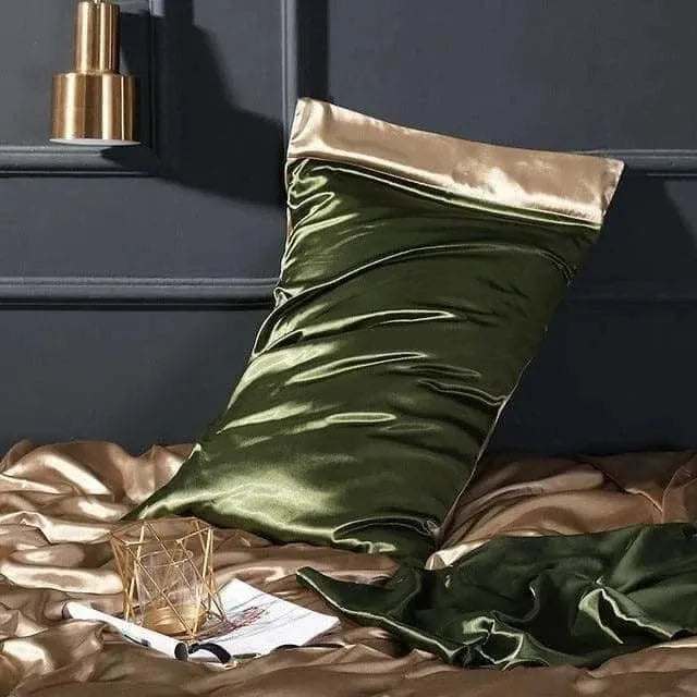 100% Mulberry Silk Solid Pillow Case Army Green, Gold