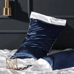 100% Mulberry Silk Solid Pillow Case Navy Blue, White