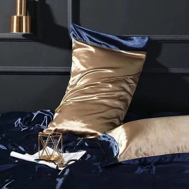 100% Mulberry Silk Solid Pillow Case Gold, Navy Blue