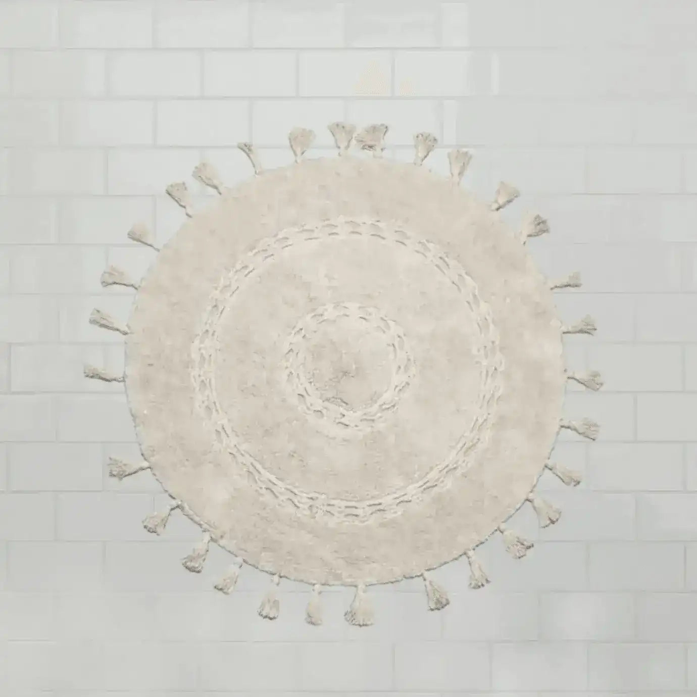 100% Non-Toxic Cotton Boho Round Crocheted Bath Rug with Tassels - Ext ...