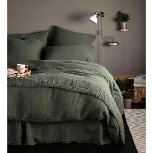 100% Pure Linen Duvet Cover - Moss Green - MAIA HOMES
