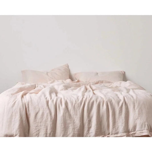 100% Pure Linen Duvet Cover Set - Baby Pink - MAIA HOMES