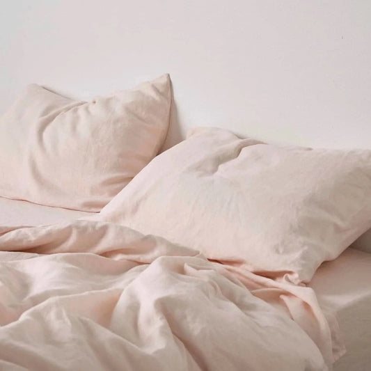 100% Pure Linen Duvet Cover Set - Baby Pink - MAIA HOMES