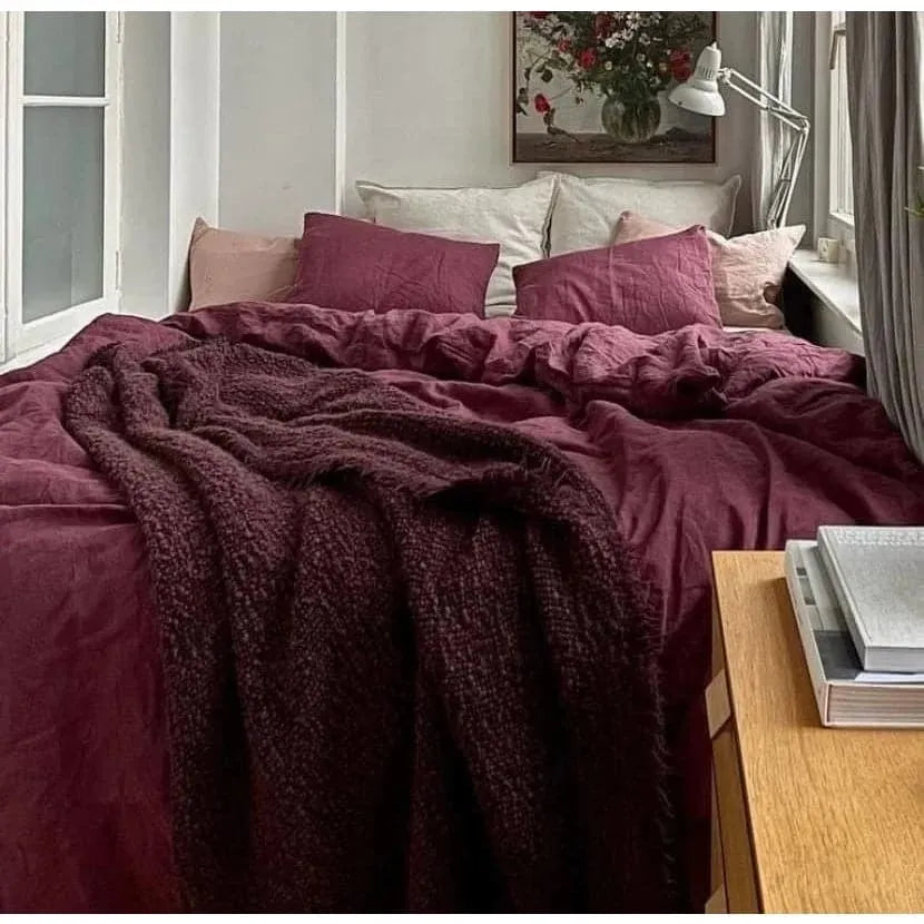 100% Pure Linen Duvet Cover Set - Berry California King US