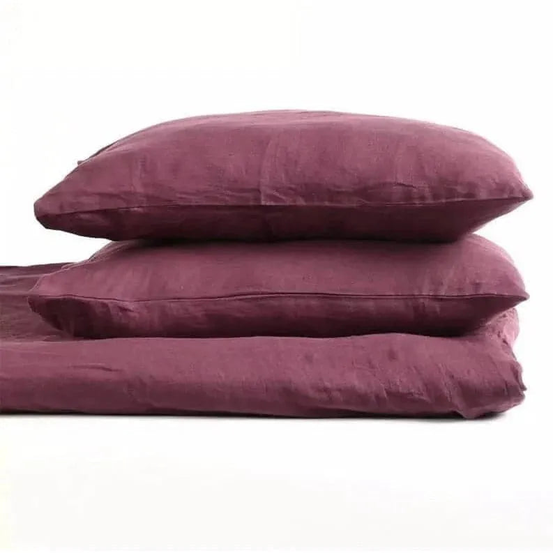 100% Pure Linen Duvet Cover Set - Berry