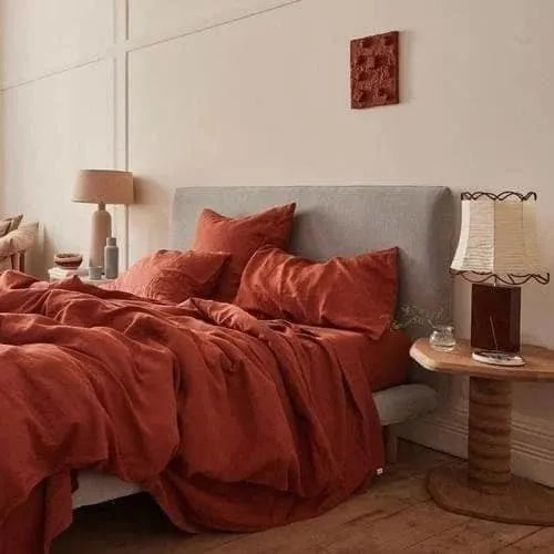 100% Pure Linen Duvet Cover Set - Brick Red